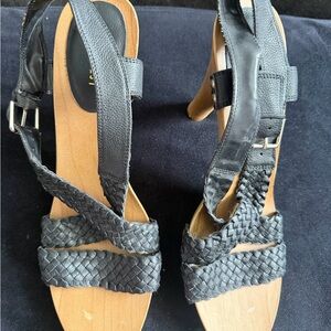 Black Woven Leather Sandals